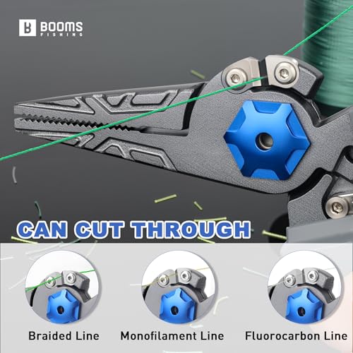 Booms Fishing Pliers Hook Remover: 8.1" Angled Carbon Steel Fish Pliers for Saltwater - Fishing Line Cutter with Lanyard - Braided Cutters & Crimper with Safety Lock, Multi-Function Gear for Men, F09 - style: 8.1" fishing pliers