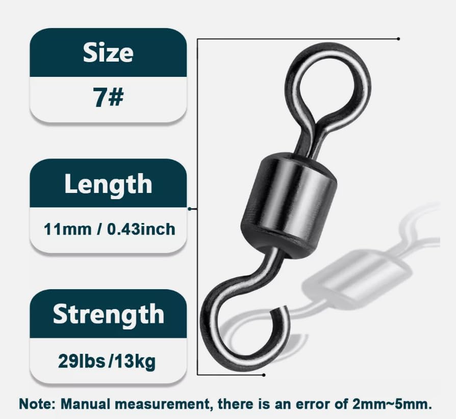 100 pcs Fishing Swivels Open Eye Rolling Swivel Quick Change Leader Line Connector - size: 12 # 8mm 100pcs