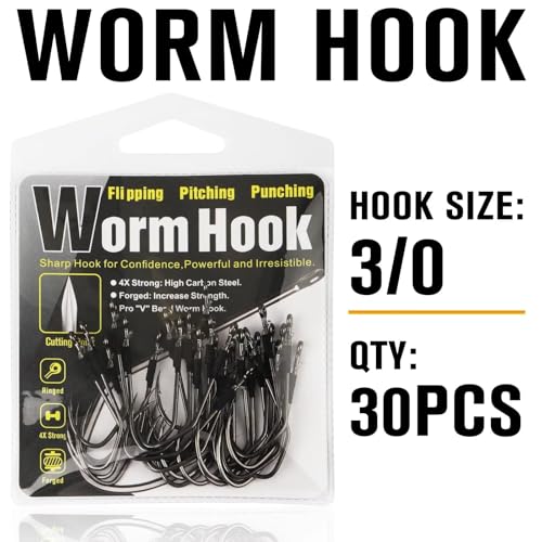 Dovesun Weedless Worm Hooks Wacky Rig Hooks Texas Rig Hooks 30PCS Professional V Bass Fishing Hooks for Freshwater Saltwater 1/0 2/0 3/0 - size: 3/0 * 30PCS, style: Professional "V" Hook With Baitkeeper