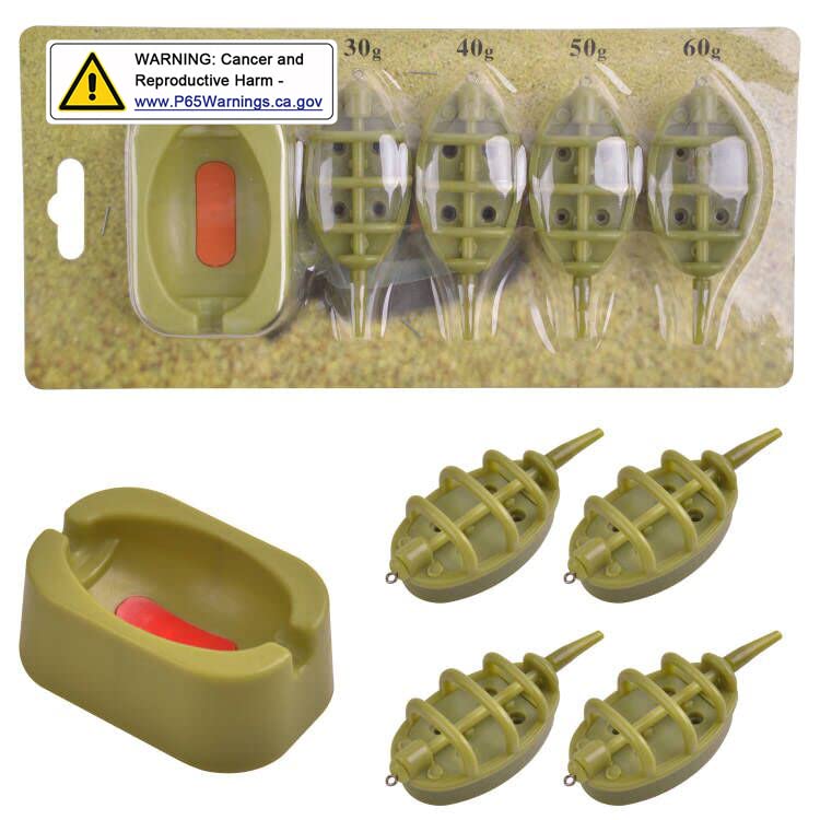 Carp Fishing Method Feeders Set,4pcs Inline Method Feeders with 1pc Quick Release Mould Bait Holder Tool Carp Fishing Tackle Accessories - color: Set(15g,20g,25g,35g)