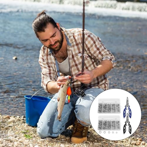 400 PCS High Strength Heavy Stainless Steel 30lb to 95lb Split Ring Lure Connector and 2 PCS Fishing Pliers, Heavy Duty Bait Rings, Tackle Connectors