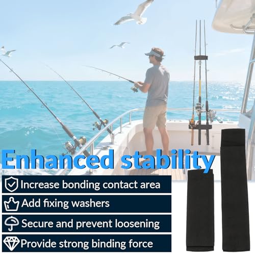 12760-7 Boat Deck Fishing Rod Holder Straps Set for Up to 5 Rods,Fishing Rod Saver Straps Tie Downs for Boat Deck,10 Inch Handle Strap,6 Inch Rod Tip Strap, Fishing Boat Accessories,Black