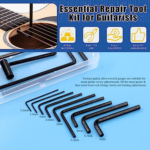 Glarks 13Pcs Professional Guitar Allen Wrenches with Pocket Truss Rod Hex Box Wrenches and Ball End Truss Rod Wrenches Kit, Guitar Repair Tool Kit for Guitar Bass Neck Truss Rod Adjustment