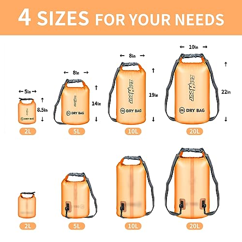 Waterproof Dry Bag - Roll Top Transparent Storage Bag,2L/5L/10L/20L,Suitable for Traveling, Swimming, Kayaking, Camping, Fishing, Rainy Day Trips - color: Orange, size: 5L