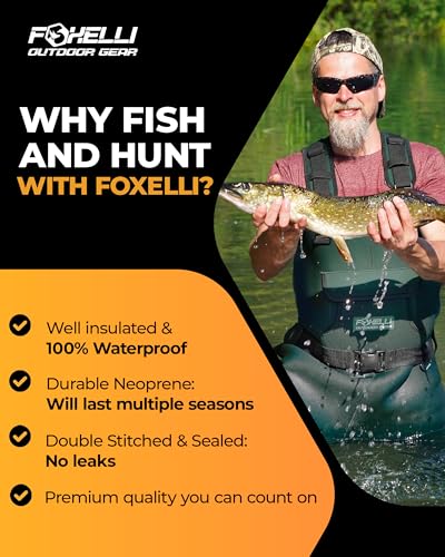 Foxelli Chest Waders, Waterproof 4mm Neoprene Hunting & Fishing Waders for Men & Women with Boots - color: Green, size: 13
