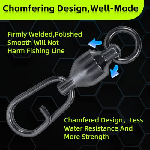 9KM DWLIFE Fishing Swivels & Snaps 25Pcs & Quick Change SnapsHigh Strength Snap Swivels Stainless Ball Bearing Fishing Swivels Freshwater/Freshwater - size: 3# A-25pcs