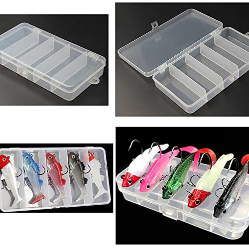 Jilukibo 3 Pack 5 Grid Clear Plastic Fishing Tackle Accessory Box Container, Clear Tiny Fishing Lure Bait Hooks Storage Box for Jewelry Making Organizer (7.08 x 3.74 x 1.18inch)