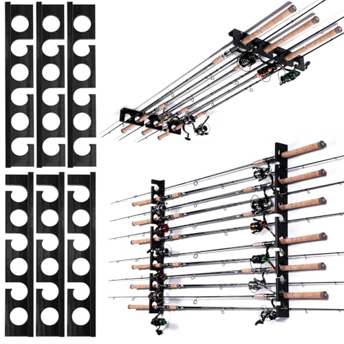 Ghosthorn Fishing Pole Rod Racks Wall or Ceiling Mounted Fishing Pole Rod Holders for Garage Storage Organizer Fishing Gear Equipment for Men Women - style: black 3 sets hold up 18 rods