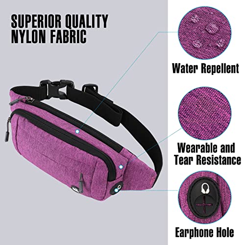 WATERFLY Fanny Pack Waist Bag: Small Hip Pouch Bum Bag Fannie Pack Phanny Fannypack Waistpack Bumbag Beltbag Sport Slim Fashionable for Jogging Hiking Hiker Woman Man - color: Purple
