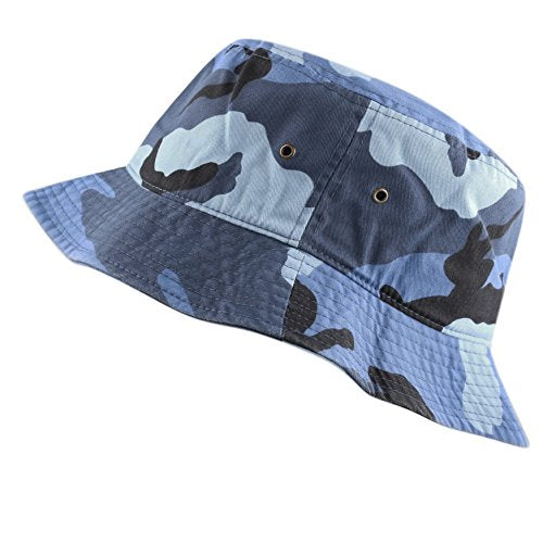 Cotton Bucket Hat Packable Sun Hat – Unisex Summer Travel Beach Fisherman Hat for Men Women Outdoor Fishing Hiking - color: Blue Camo, size: Small-Medium