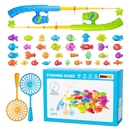 Magnetic Fishing Pool Toys Game for Kids Toddlers, Water Table Bathtub Toy with Pole Rod Net Plastic Floating Fish, Water Bath Pool Outdoor Toys for Kids Toddlers Baby Age 3 4 5 6 Year Old - style: 35 fish
