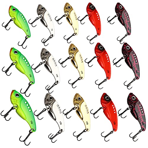 Dovesun 15/20pcs Fishing Spoon Lures Fishing Bait Trout Bass Fishing Lure for Bass, Crappie, Trout Walleye 1/5oz 1/4oz 3/8oz 1/2oz - color: A-BLADE BAITS-15pcs