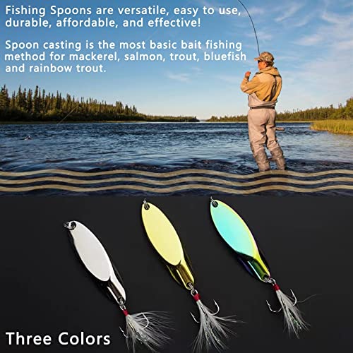 Fishing Spoons Fishing Lures Casting Spoon Metal Jig Lure Trout Lures for Freshwater/Saltwater, Reflective Spoons Bait with Treble Hooks Fishing Tackle 5 Pcs - color: Golden (5pcs), size: 1/6oz