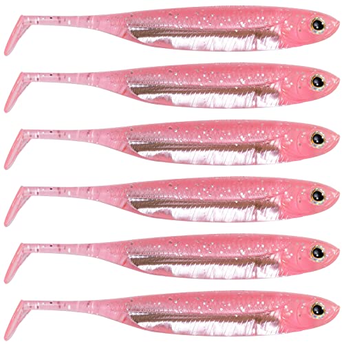 Dr.Fish Paddle Tail Swimbaits, Soft Fishing Lures for Bass Fishing 2.75-4.75 Inches, Freshwater & Saltwater Soft Plastic Baits Swim Shad Bait Minnow Lures Drop Shot - color: Pink, size: 3.06"-6 Pack
