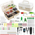 Layers Fishing Tackle Box, 213Pcs Fishing Lures Kit with Small Fishing Tool Kit Containing Weights Scale, Lip Clip, Hook Remover, Fishing Accessories, Fishing Gear for Beginners, Kids, Men, Adults - color: khaki&white