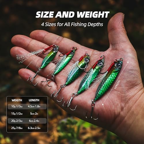 Scaled Jigging Spoons – 10 Pcs/Box, 5 Size Options, High-Performance Lead Lures for Freshwater and Saltwater Fishing, Accurate Scaled Design, Attracts Various Fish Species - size: 7/8 oz