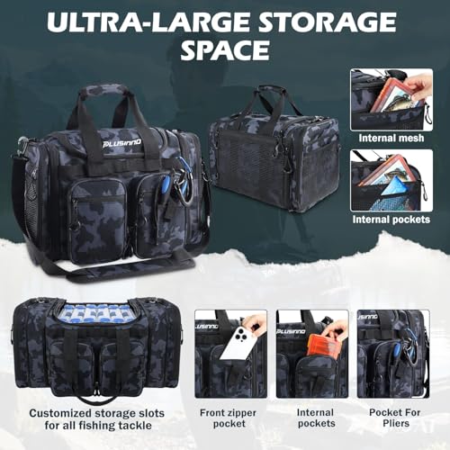 PLUSINNO Tackle Bag - Expandable Fishing Bag for Saltwater & Freshwater - Water Resistant Fishing Gear Shoulder Bag For Men, All-purpose Carrying Bags for Outdoors - color: Tackle Bag