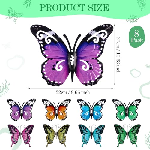 Tandefio 8 Pcs Metal Wall Decor Wall Art Hanging Decorations Outdoor Indoor Sculptures for Garden Fence Pool Home Porch(Butterfly) - style: Butterfly