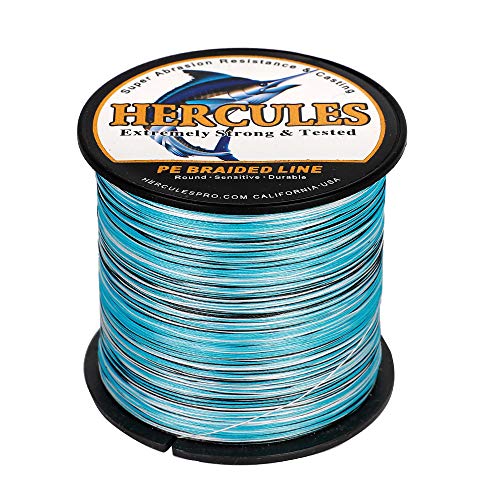 HERCULES Cost-Effective Super Strong 4 Strands Braided Fishing Line 6LB to 100LB Test for Salt-Water, 109/328 / 547/1094 Yards (100M / 300M / 500M / 1000M), Diam# 0.08MM - 0.55MM, Hi-Grade - color: Blue Camo, size: 6LB(2.7KG)-0.08MM-1640YDS(1500M)