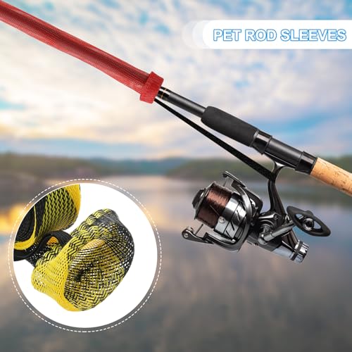 PATIKIL Rod Sock, Fishing Rod Sleeve Cover Braided Mesh Pole Protector Gloves Fishing Tools Flat End for Spinning Fishing Rod Fly Rod Ice Rod Casting Rod - color: Black Yellow, size: 75 Inch