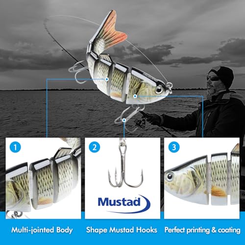 TRUSCEND Swimmax Easy Catch Fishing Lures with BKK Hooks, Wiggling, Vibrating, Rattling and Gurgling for More Bites, Heavy-Duty Dyneema Fiber Jointed Swimbaits for Bass, Trout, Crappie, Walleye, Pike - color: A5-4",0.7oz