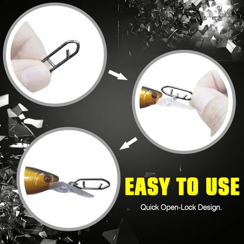 AMYSPORTS High Strength Fishing Snap Saltwater Stainless Connector Snaps Swivels Tackle Steel Power Fishing Clip Lure Quick Change Black Nickel - size: Size2 (66lb) 50 pcs