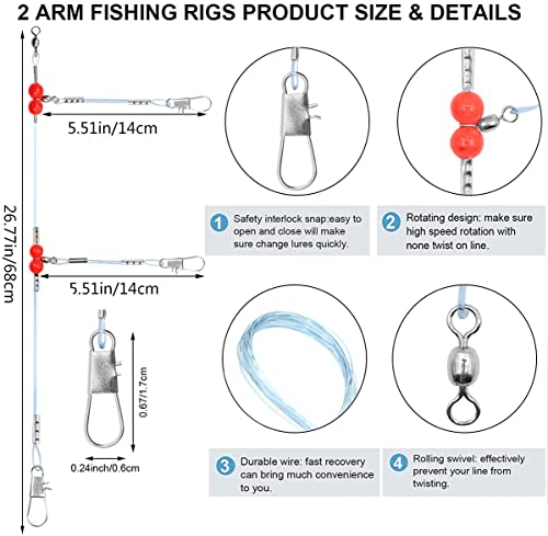 YOTO Fishing Leaders,Saltwater Tackle Rig with Swivels Snap, High-Strength Fishing Wire Gear Equipment for Lures Bait Or Hooks,1Arm and 2Arm - color: Blue Nylon Leaders, style: 1arm，24pack