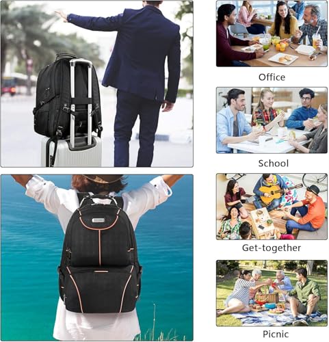 VECKUSON Lunch Bag Backpack, Insulated Cooler Lunch Box Backpack, Extra Large Travel 17.3 inch Laptop Backpack TSA Friendly RFID Computer Backpack for Women Men,Orange - color: Orange-rfid-1