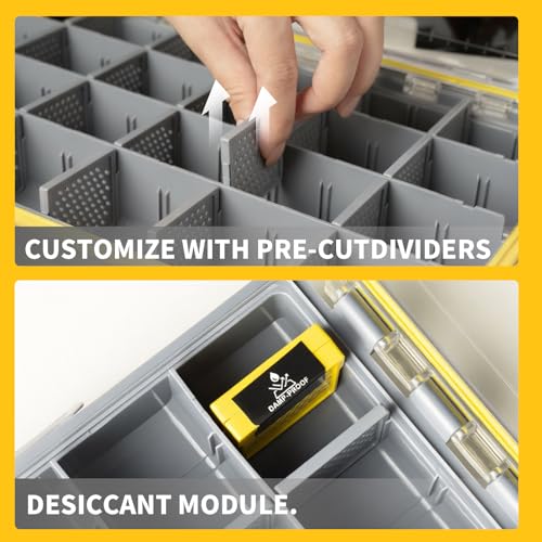 Waterproof Anti-Corrosion Tackle Box One Hand Latch 3600 and 3700 Organizer with Removable Dividers Lure Box and Terminal Tackle Trays Fishing Storage Yellow (3700) - size: 3700