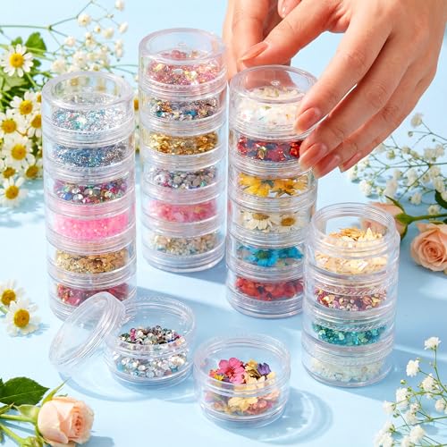 4 Sets 6 Layer Stackable Plastic Containers, 10G/10ML Clear Cosmetic Storage Box Round Organizer Jars for Beads, Buttons, Small Jewelry Findings