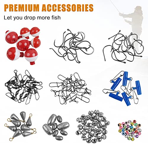 Fishing Accessories Kit - 258pc Tackle Box with Hooks, Bobbers, Weights & Swivels for Bass, Crappie & More