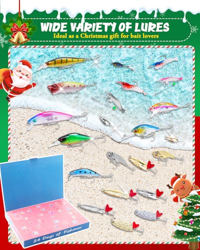 UCEC Advent Calendar 2026 Fishing Advent Calendar Fishing Gifts for Men Teens Boys 24 Days Christmas Countdown Calendar Fishing Tackle Lures Gifts