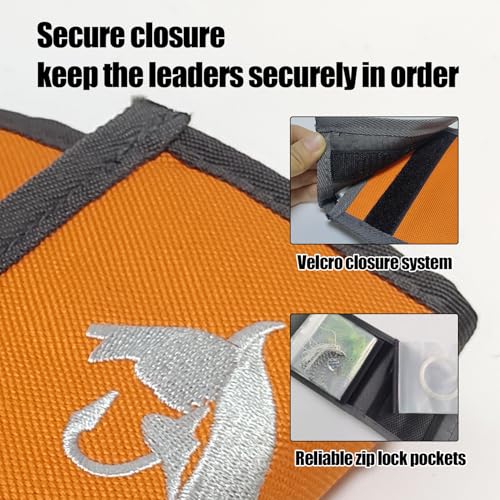 Aventik 10 Pockets Fishing Tackle Binder Fly Fishing Leader Tippet Line Wallet Leader Case Tippet Storage Fly Fishing Great for Pre-Tied Carp and Catfish Rigs - color: 2PACK-Orange+Grey