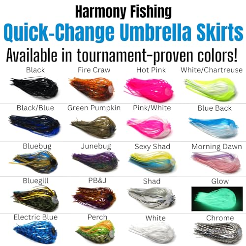 Harmony Fishing – Quick Change Umbrella Skirts for Fishing Jigs, Spinnerbaits, Buzzbaits, Lures, Baits (10 Pack) - color: Electric Blue