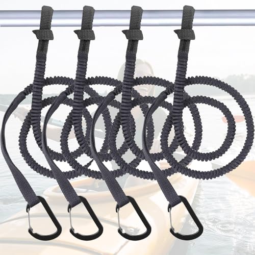 Kayak Paddle Leash Kayak Rod Leash, 3-7 ft Stretchable Strap Lanyard Rope for SUP,Kayak Fishing Accessories for Kayak and Paddles - color: Black 4 Pack