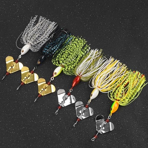 Spinnerbait Fishing Lures Kit Set, 6pcs Bass Fishing Buzzbait Multicolor Bass Trout Salmon Metal Spinner Baits Swim Jigs Freshwater Saltwater Fishing - color: Style A-6pcs