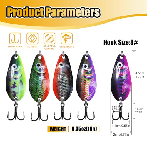 Fishing Spoons, Wide-Body Trolling Spoons with Treble Hooks for Bass, Trout, Pike, Walleye, Catfish Fishing Spoon Lures 5-Pack - color: 3/8oz treble hook spoons
