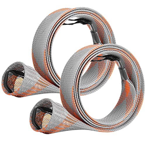 SF Fishing Rod Sock Fishing Rod Sleeve Rod Cover Braided Mesh Rod Protector Pole Gloves Fishing Tools for Spinning Fishing Rod,Casting Rod,Musky Rod, Ice Rod, Fly Rod, Spey Rod - color: Gray-orange-2pcs, size: Fit Casting Rod 6-1/2 FT to 7-1/2 FT