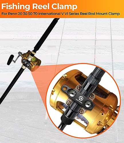 Fishing Reel Rod Clamp Fishing Reels Parts for Penn 20 30 50 70 International V VI Series Reel Rod Clamp Mount Anodized Aluminum Alloy (No Bolts or Screws) - color: Black