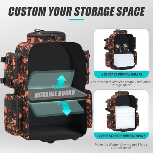 Tactical Fishing Tackle Backpack with Tackle Boxes, Rod Holders & Bottle Holder, 50 L Large Fishing Tackle Box Backpack with Cooler, Fishing Bag with Trays Store Gear & Equipment, Mars CM - color: Mars CM