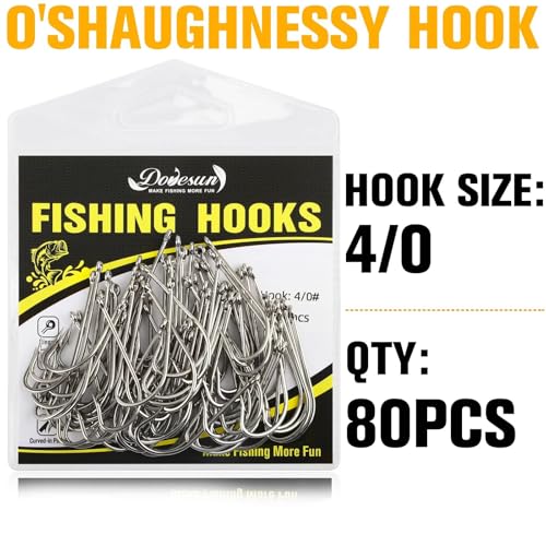 Dovesun Fishing Hooks Saltwater O'Shaughnessy Fishing Hooks 100/80/70/60/50pcs Stainless Steel Forged J Hooks Trolling Sea Bass Striper Cod Bluefish Striped Bass 1# 2# 4# 6# 1/0-8/0 - color: 4-0*80PCS