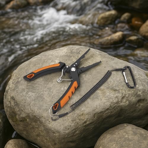 6.5 inch Fishing Pliers, 420 Stainless Steel Fishing Tools, Saltwater Resistant Fishing Gear, Tungsten Carbide Cutters,6.5'' Split Ring Nose, Orange