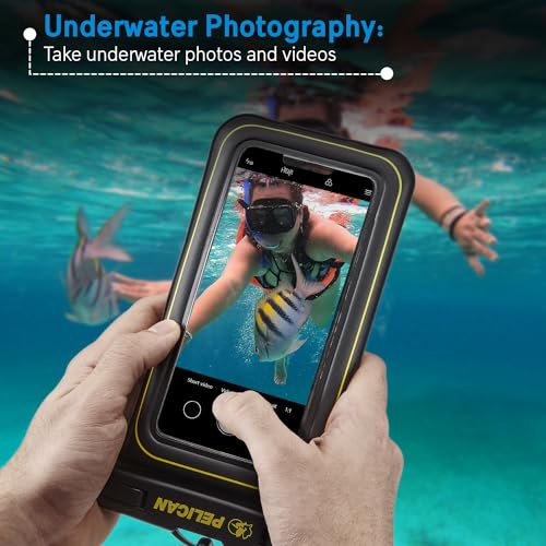 Pelican 2 Pack Marine Waterproof Phone Pouch (Regular) -Black/Hi-Vis Yellow | Touchscreen IP68 Floating Waterproof Phone Case w/Detachable Lanyard - Fits All Phones - Beach Cruise Ship Travel Essentials - color: Black/Neon - 2 Pack - Regular, size: Regula