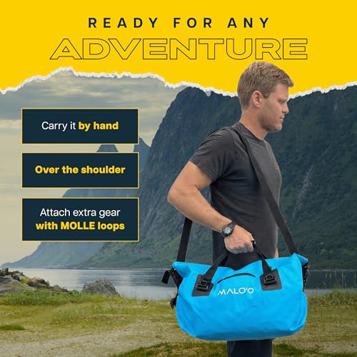 Malo’o Waterproof Dry Duffel, Heavy-Duty Roll Top Waterproof Gear Bag with Shoulder Strap & Molle Loops, Marine Duffel for Kayaking, Boating, Camping, Beach & Travel, Blue, 40L - color: Blue, size: 40L