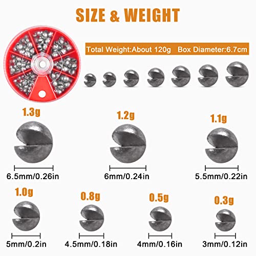 Split Shot Fishing Weights Kit, 4.23oz/Box Round Split Shot Fishing Sinkers Removable Small Fishing Egg Weights Fishing Gear Tackle 7 Sizes - color: 120g Red Box Kit (7sizes)