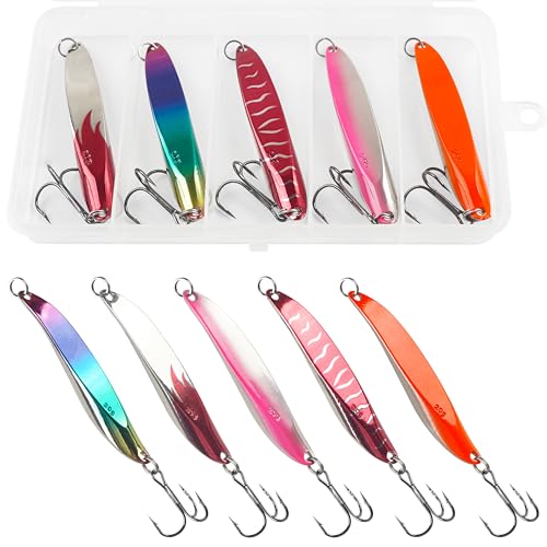Fishing Spoons Lures Kit, 5PCS Metal Jigging Spoons Casting Trolling Spoons Pike Spoon with Treble Hooks for Bass Trout Pike Tuna Salmon Walleye Crappie Freshwater Saltwater Fishing - color: TypeB, size: 1/2OZ