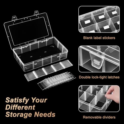 Mauproy 15 Grids Large Plastic Organizer Box with Adjustable Dividers, Clear Craft Organizer and Storage Tackle Box Compartment Container with Label Stickers for Beads, Jewelries, Tools - style: Large 15 Grids