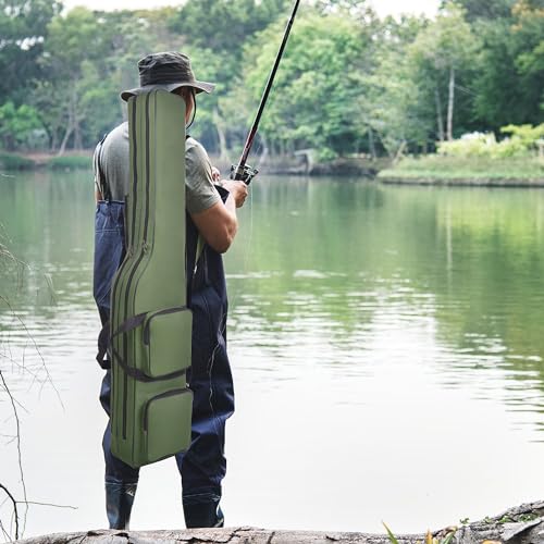 Fishing Pole Bag,3 Layers Oxford Folding Rod Carry Case,4.27FT Fishing Rod Reel Tackle Storage Bag Case Waterproof Camouflage Travel Fishing Cover Bag