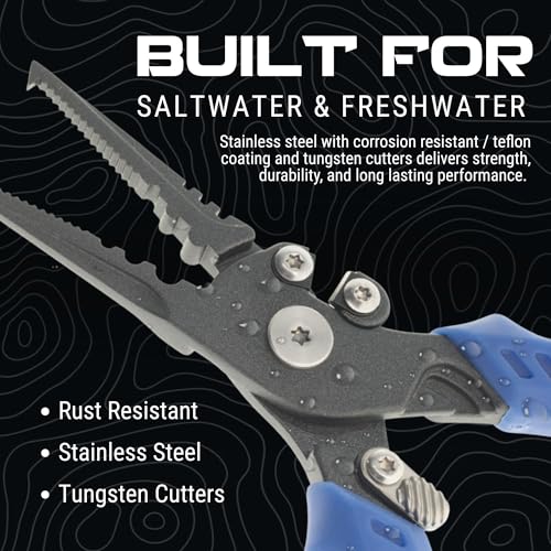 Reaction Tackle Fishing Pliers, Stainless Steel Saltwater Pliers with Braid Cutter, Hook Remover and Crimper, Teflon Coated with Sheath and Lanyard - size: 6" Straight