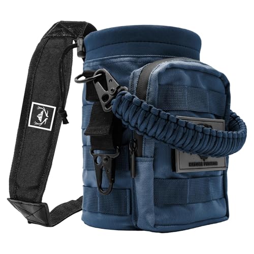 NATURE PIONEOR 32 64 128oz Tactical Water Bottle Pouch, Multi-Function Tactical Water Bottle Bag with Adjustable Shoulder Strap, Half/One Gallon Molle Strap Carrier Holder - color: Deep Blue, size: 64OZ